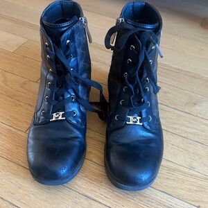 Michael Kors Women's Black Leather Lace-Up Ankle Boots with MK Accent